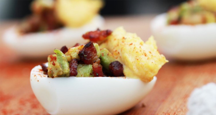 deviled eggs with bacon and avocado