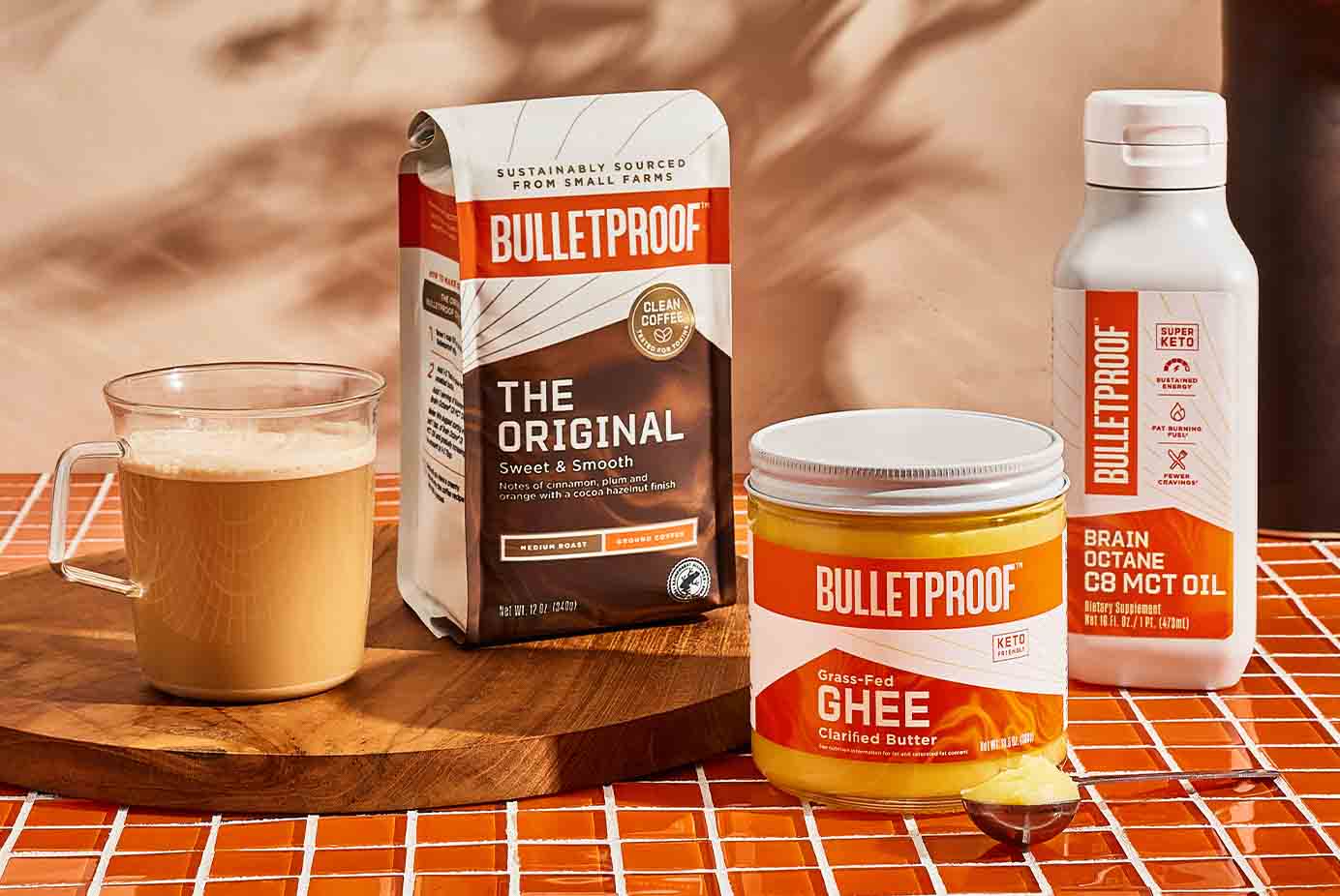 Bulletproof coffee recipe products and ingredients