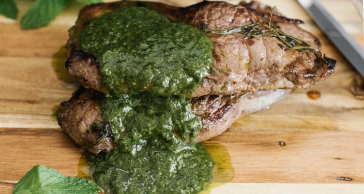 steak with green sauce